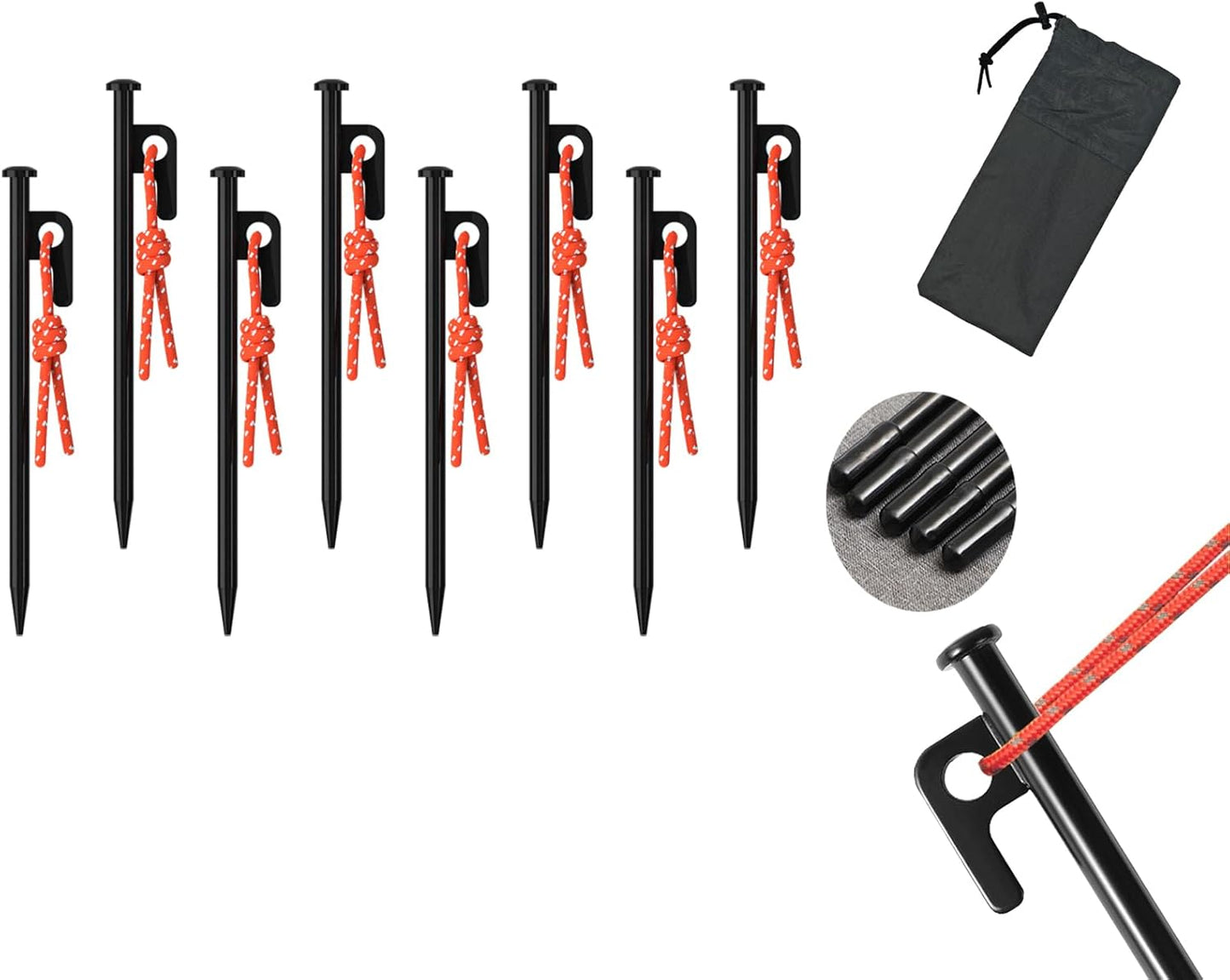 Heavy Duty Forged Steel Camping Stakes Set - Unbreakable & Inflexible - 8pcs (20CM)