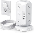 Tower Power Strip Flat Plug with 12 Outlets 4 USB - Space Saving