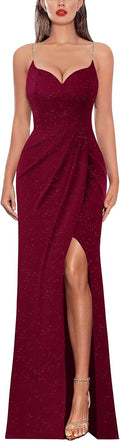 Womens Sexy Ruched High Slit Bodycon Maxi Dress - Formal Evening