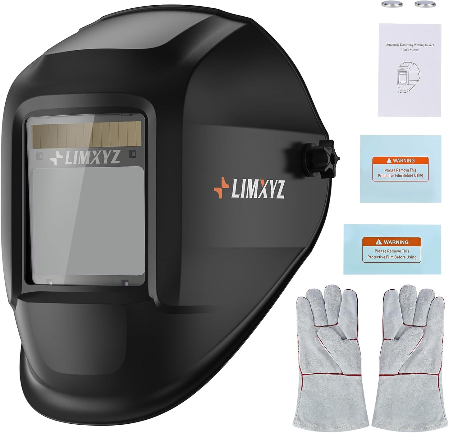 Ultimate Welding Helmet: Large View, True Color, 4 Arc Sensors, Solar Powered - Includes Gloves!