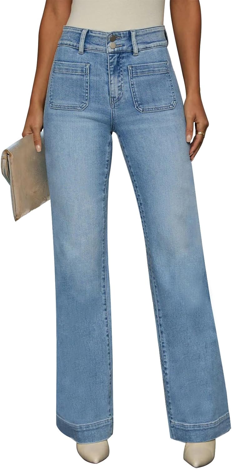 Trendy Wide Leg High Waisted Jeans for Women with Tummy Control