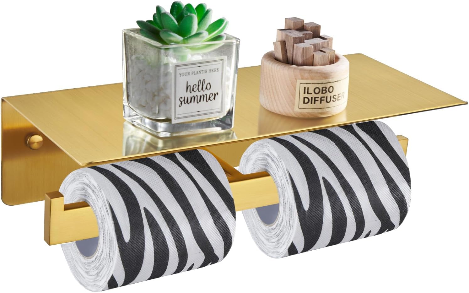 Angle Simple Toilet Paper Holder with Shelf in Brushed Gold