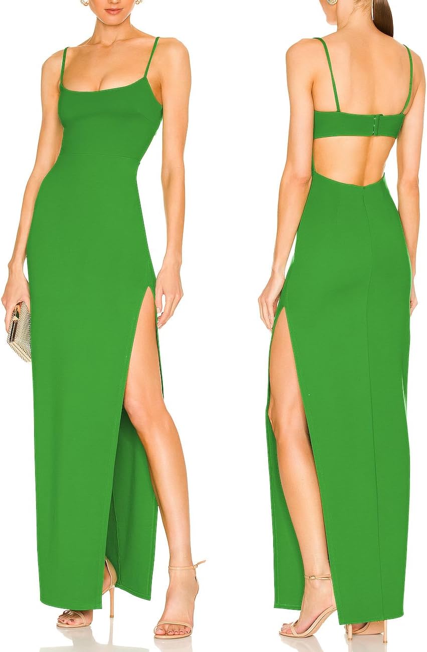 JLCNCUE Women's Sexy Backless Maxi Dress with Thigh High Slit