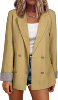 Womens Plaid Cuff Double Breasted Blazer - Open Front Office Jacket