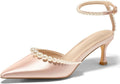 Coutgo Womens Pearl Kitten Heels Closed Pointed Toe (Style XKDK)