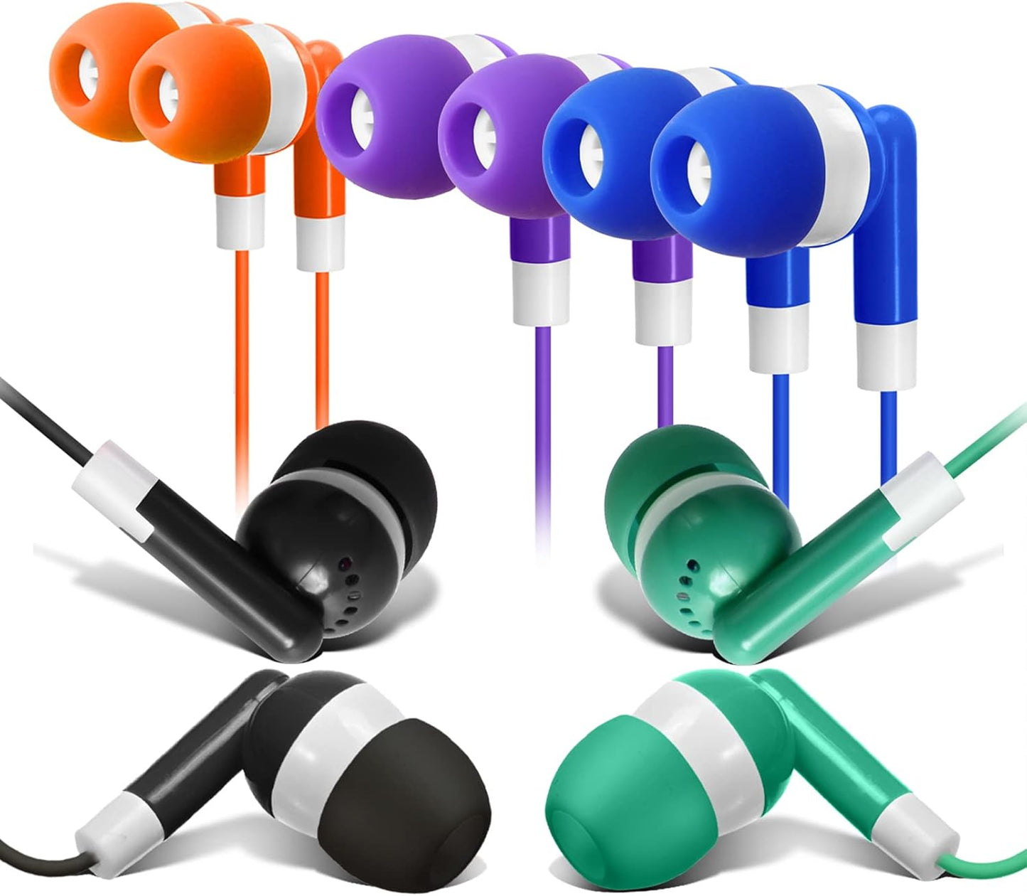 Bulk Earbuds 50 Pack for Classroom Use - Multi Color Options