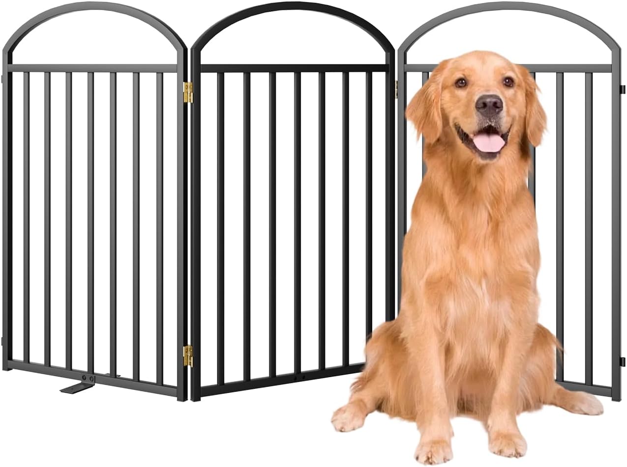 3 Panel Freestanding Dog Gates with Door for Indoor & Outdoor Use
