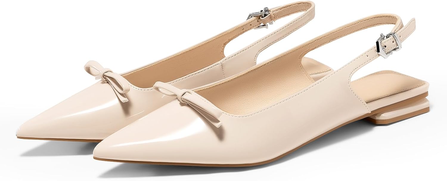 Coutgo Womens Slingback Flats Bow Slip on Dress Shoes for Style