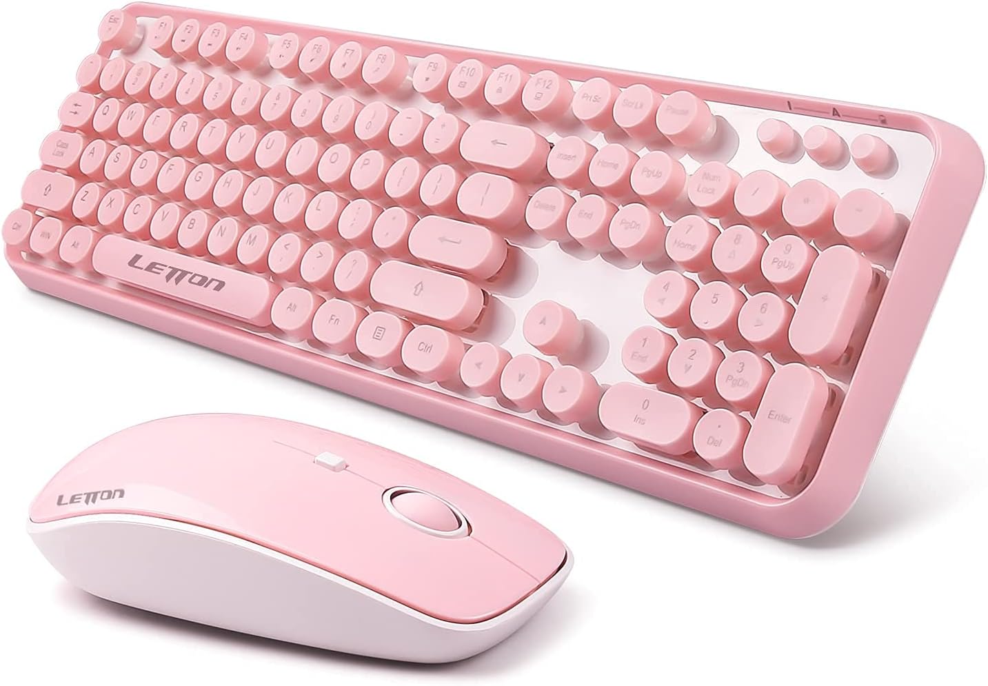 Pink Retro Wireless Keyboard Mouse Combo by LETTON