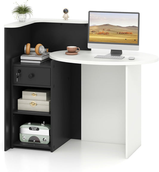 Tangkula Reception Desk with Lockable Drawer & Adjustable Shelf