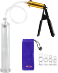 LeLuv Ultima Brass Penis Pump Kit - Clear 9in Cylinder, Safety Valve