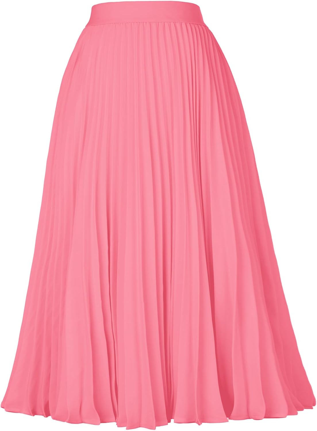 High Elastic Waist Pleated Chiffon Midi Swing Skirt for Women