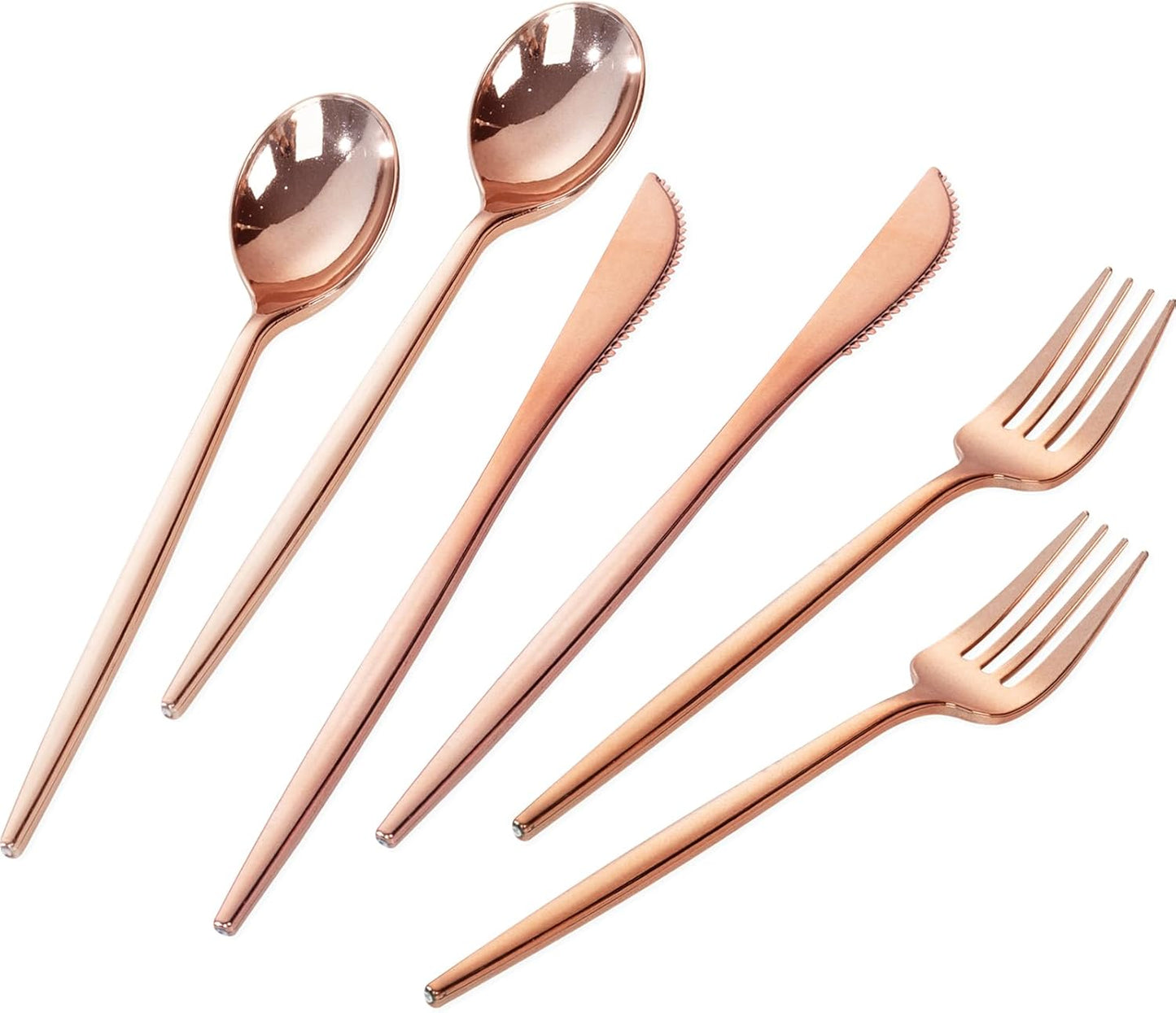 PULOTE 300PCS Rose Gold Plastic Silverware Set for Parties