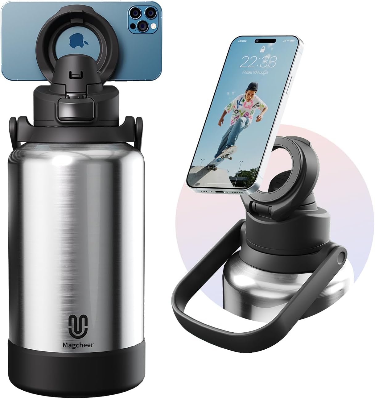 64oz Insulated Magnetic Water Bottle for Gym and Outdoor Use