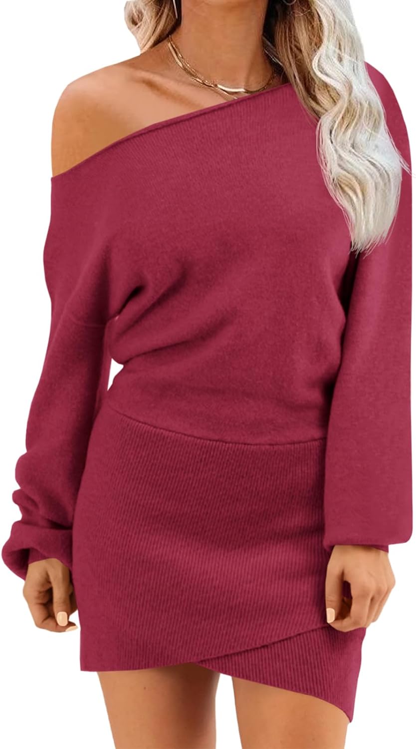 Wenrine Women's Off The Shoulder Sweater Dress for Fall Style
