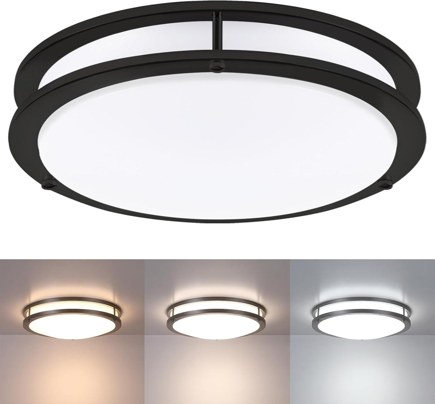 16 Inch Black Flush Mount Ceiling Light Fixture for Modern Spaces