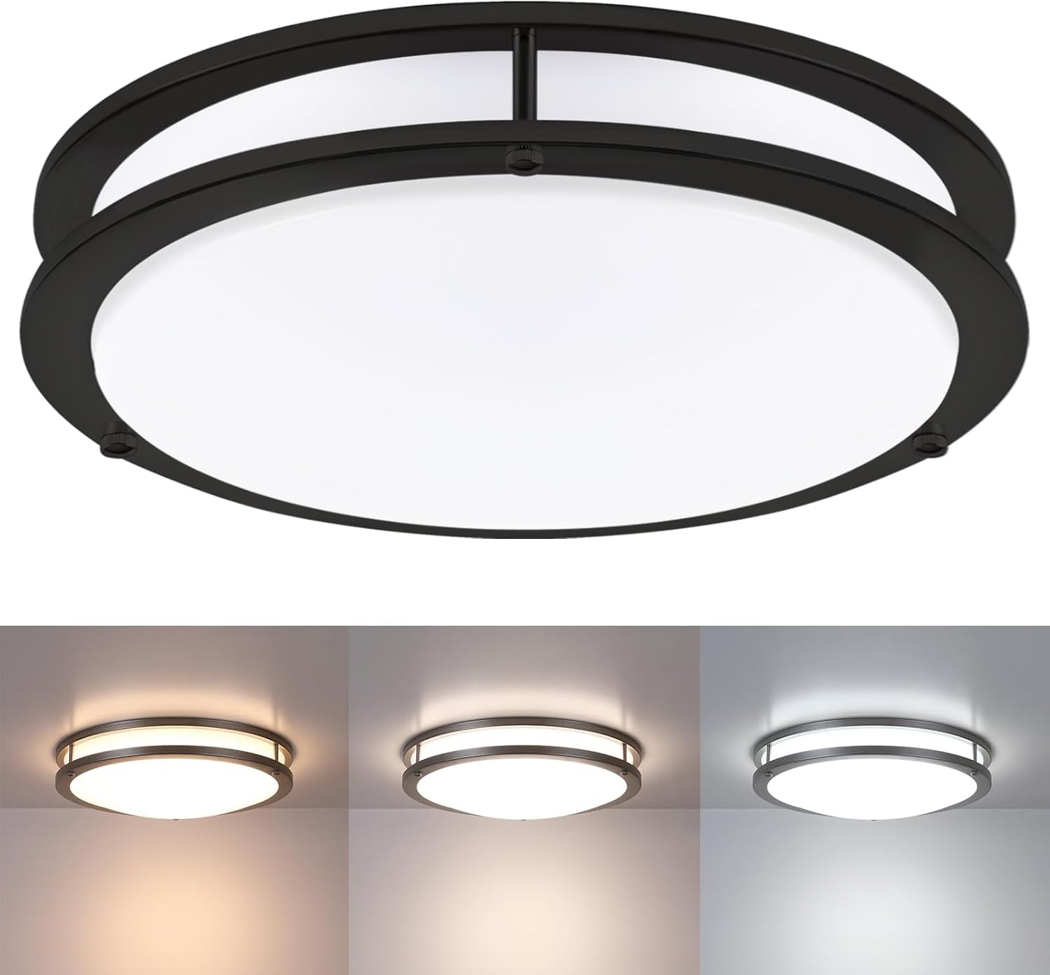 16 Inch Black Flush Mount Ceiling Light Fixture for Modern Spaces