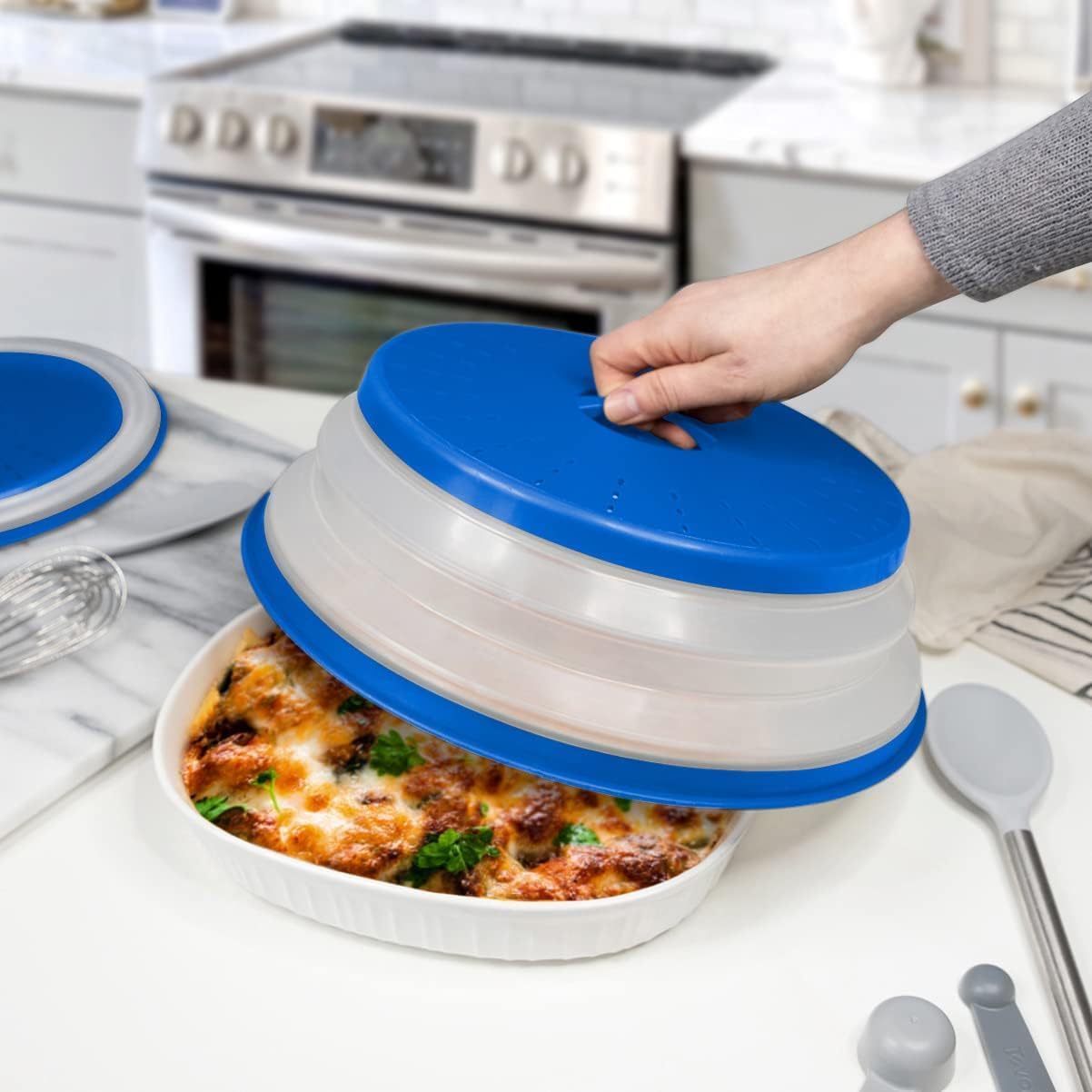 8 Inch Microwave Food Cover & Mat Combo - Splatter Guard & Bowl Holder, Blue