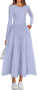 Long Sleeve Midi Dress for Women - Cotton Blend A-Line Midi