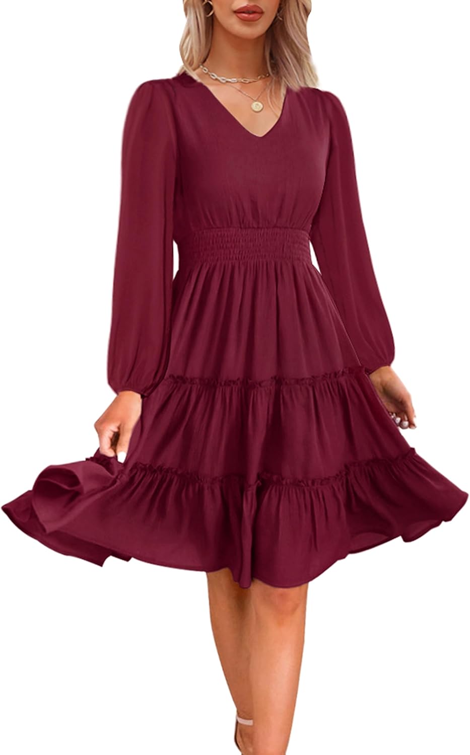 Zattcas Women 2025 Spring Summer Dress V Neck Casual Flowy