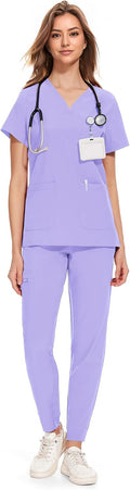 COZYFIT Medical Scrubs for Women Set - Curved V-Neck, 8 Pockets Sets