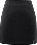 Plaid Mini Skirts High Waisted Wool Pencil Skirt with Slit - Cozy Fit