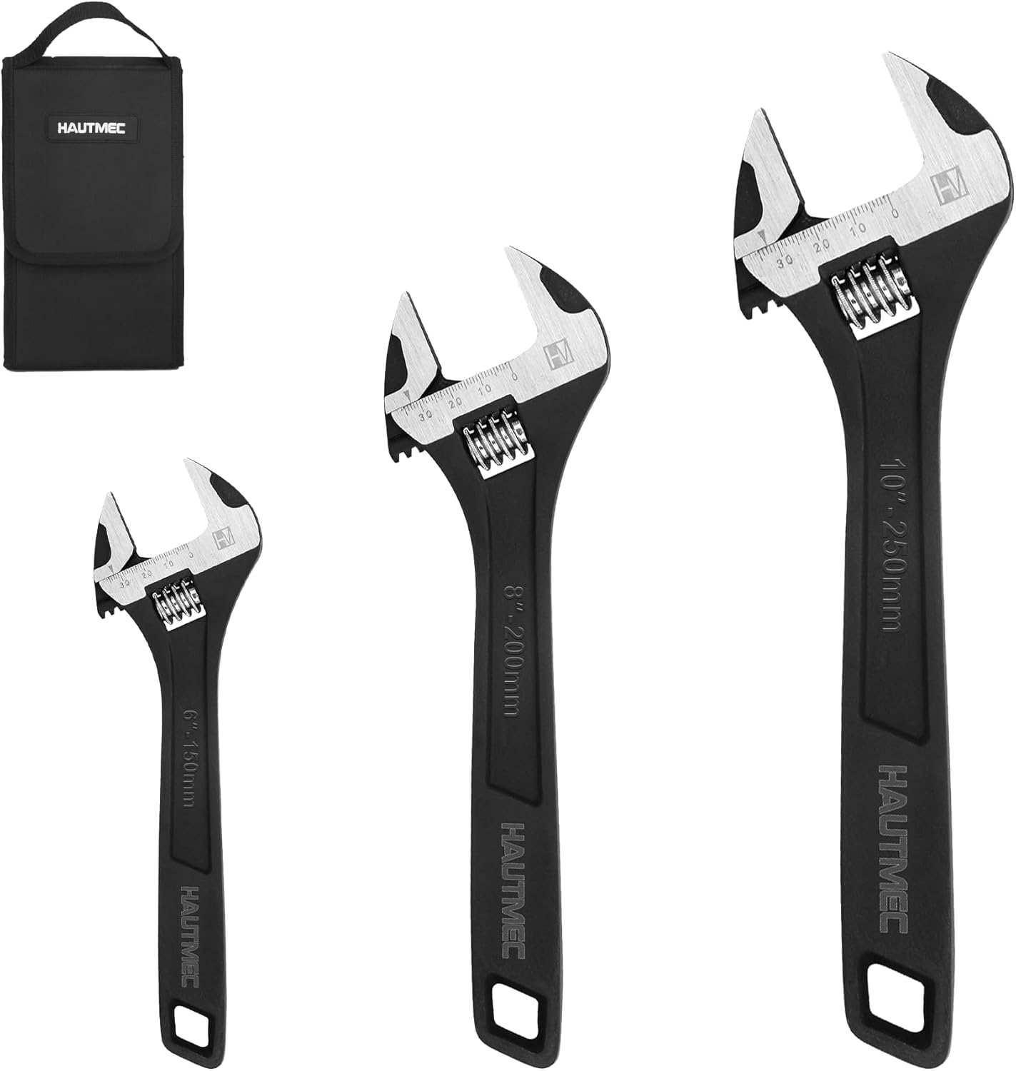 Adjustable Wrench Set with Extra Wide Jaw for Home Garage Use