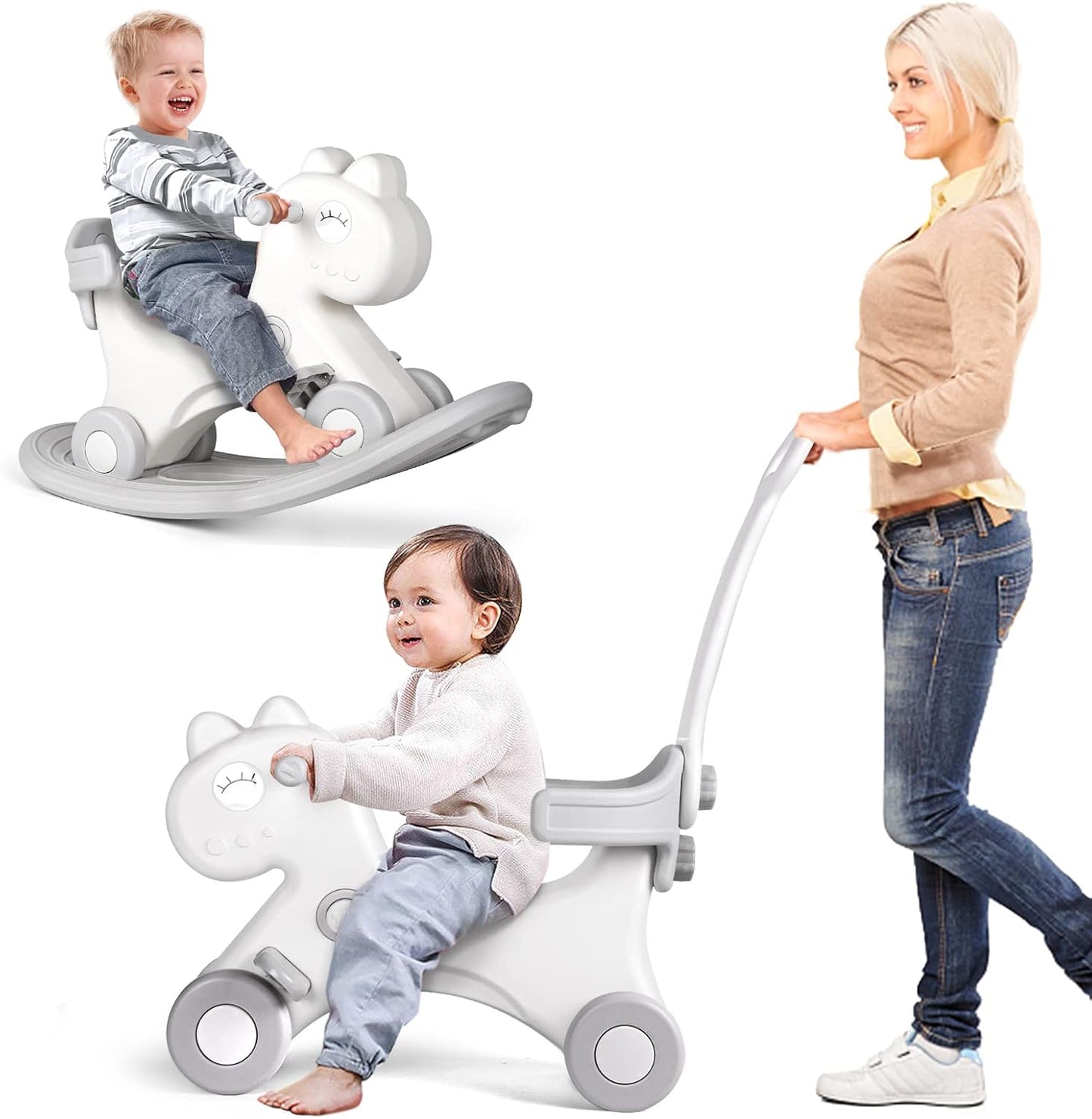 4 in 1 Rocking Horse for Toddlers - Fun Ride On Toy