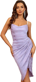 Satin Slip Dress Cowl Neck Backless Ruched Bodycon Midi Dress