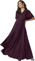 Long Sangria Wine Bridesmaid Maxi Dress for Women - Modest Fit
