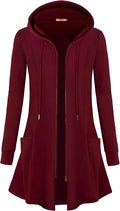 Womens Long Zip Up Hoodie Cardigan Tunic - Lightweight Layering