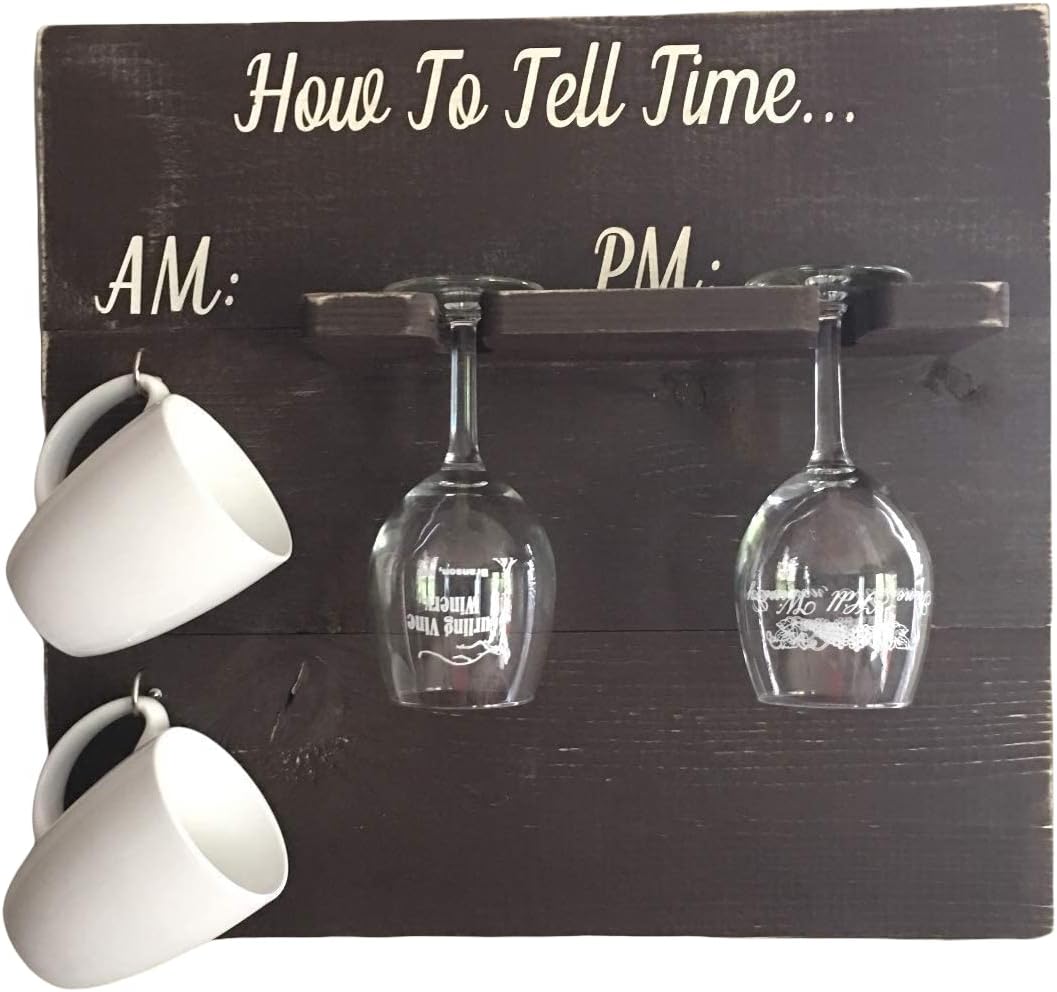 How To Tell Time AM PM Coffee and Wine Sign for Rustic Decor