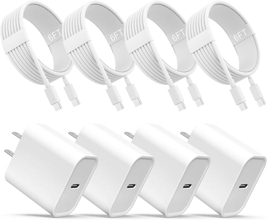 Fast Charging 4-Pack USB C Wall Charger Set
