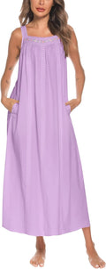 YOZLY Cotton Nightgowns for Women Embroidery Sleeveless Night Gown you