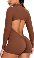 Women Long Sleeve Jumpsuit Zip Up Bodysuits - Versatile Open Back Fit