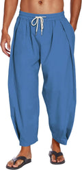 Men's Cotton Linen Harem Pants - Lightweight Casual Cropped