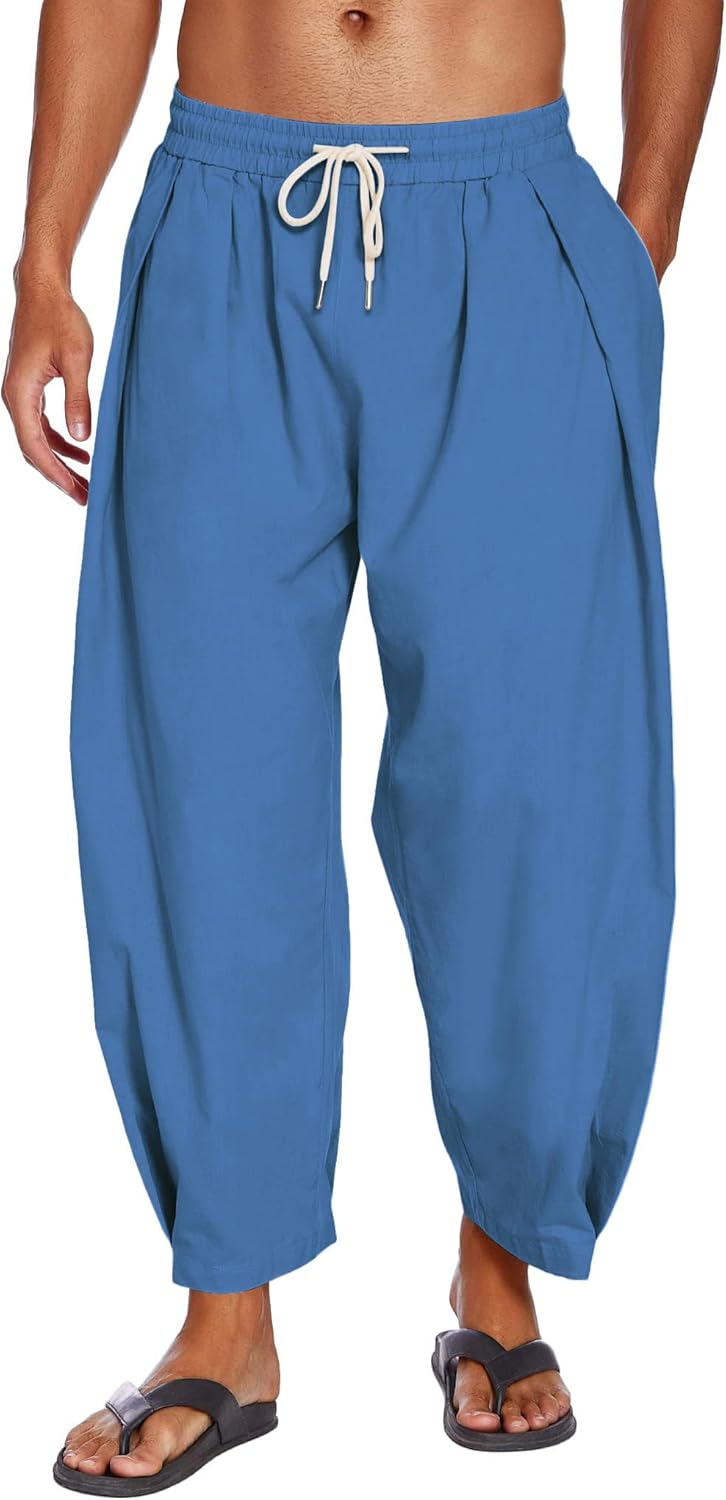 COOFANDY Men's Cotton Linen Harem Pants for Casual Comfort