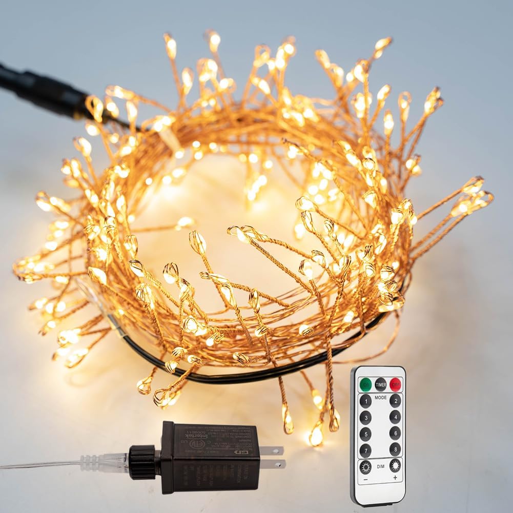 100FT Plug in Firecracker Lights with Remote for Indoor Outdoor Use