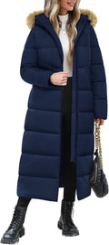 Long Winter Puffer Coat for Women with Detachable Fur Hood - Maxi