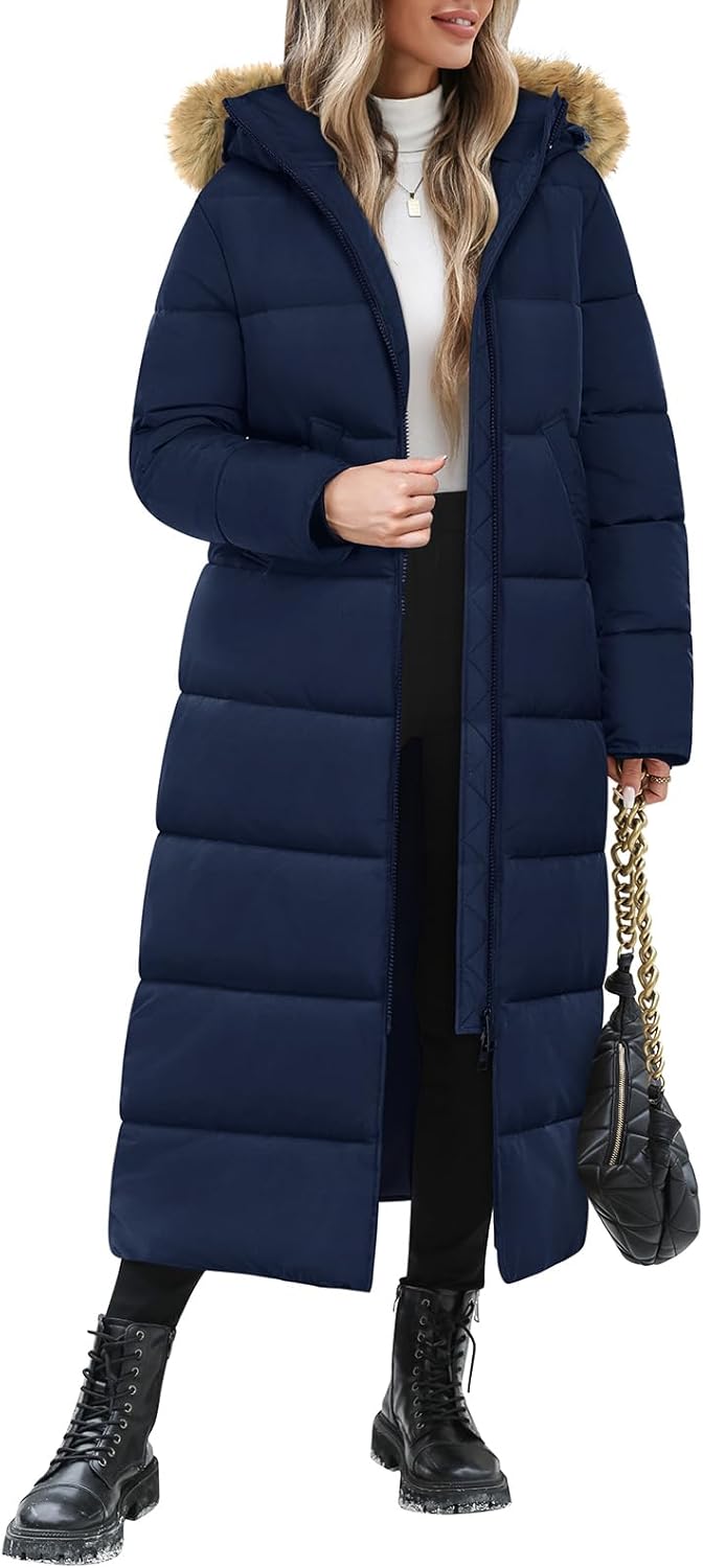 Long Winter Puffer Coat for Women with Detachable Hood