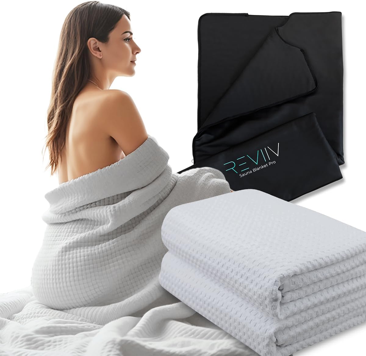 Sauna Blanket Towel Insert - 2 Pack Light Grey Cotton Waffle