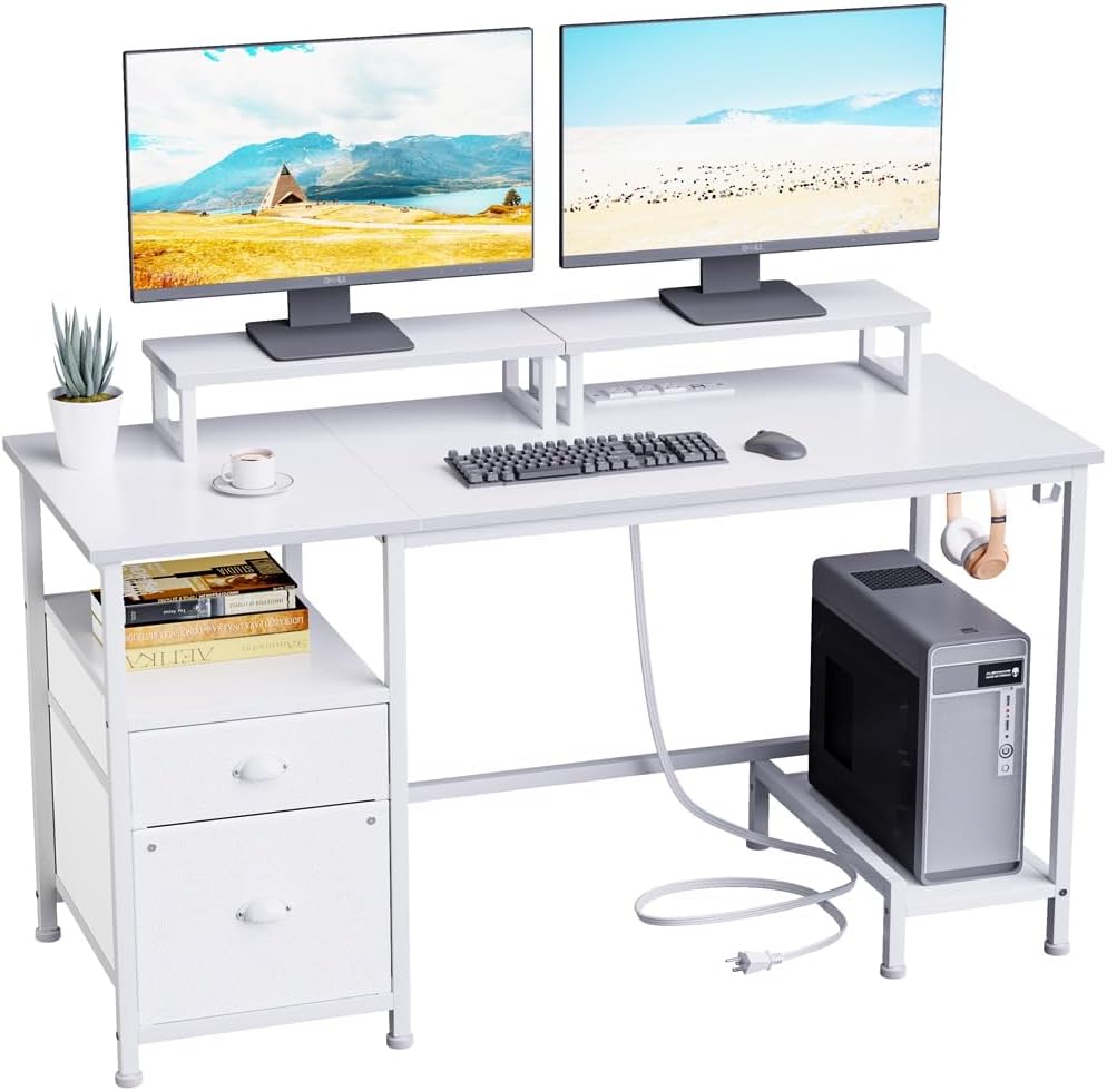 Furologee White Computer Desk: Organized Workspace Powerhouse