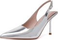 Silver Slingback Pumps for Women - Elegant Pointed Closed Toe Heels