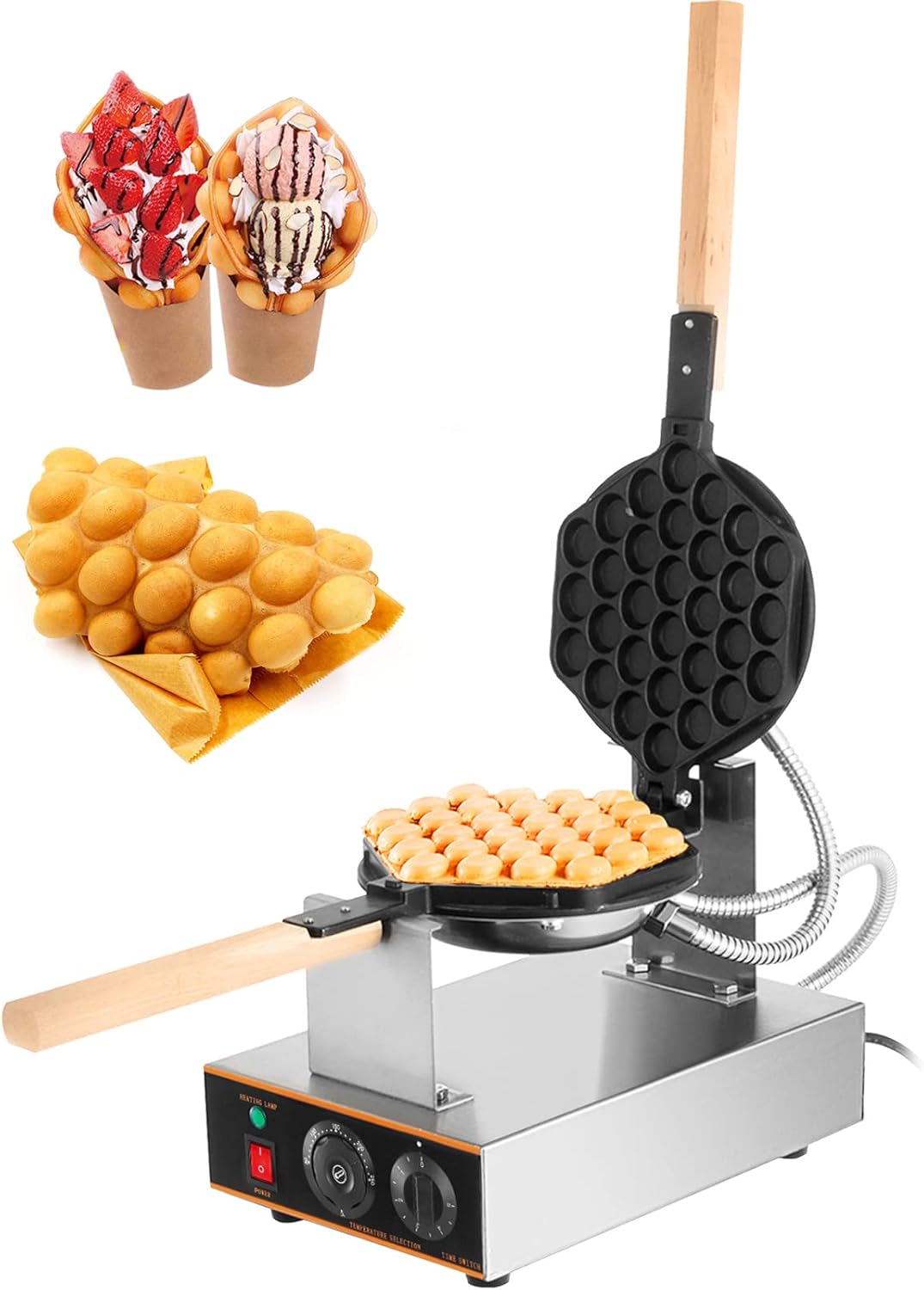 VEVOR 1400W Bubble Waffle Maker: Double Pans, Non-Stick Coating