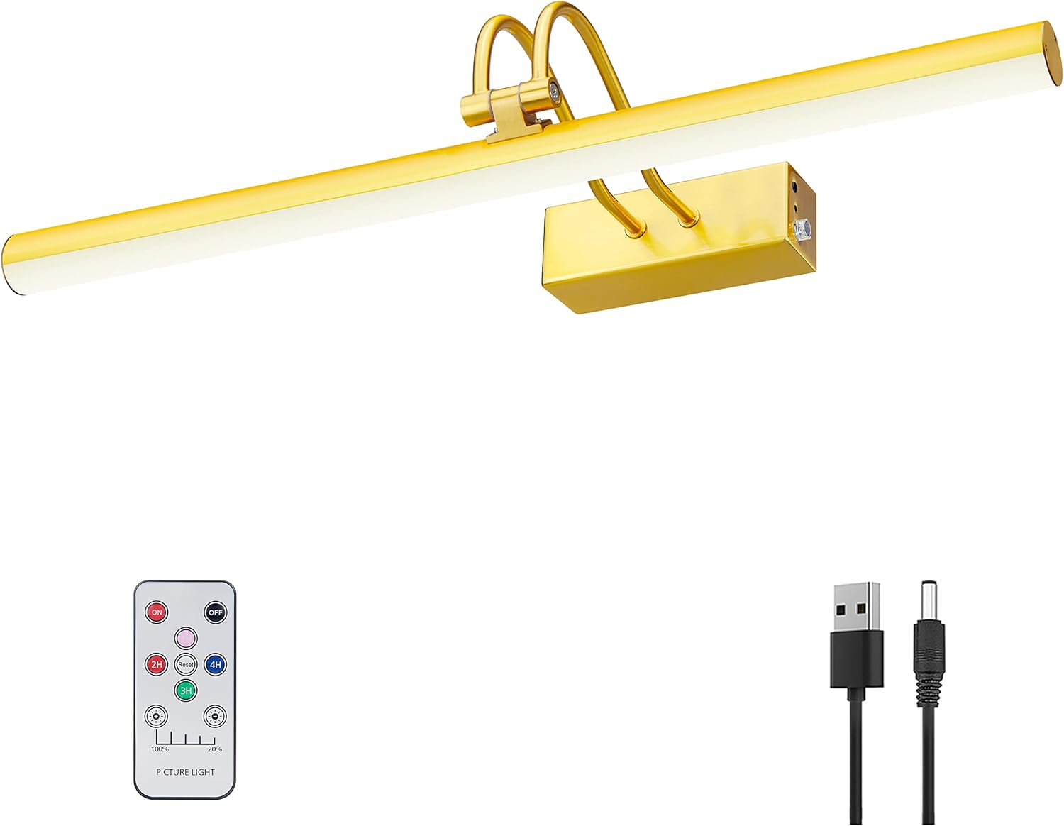 20in Brass Picture Light with Remote for Art Display and Gallery