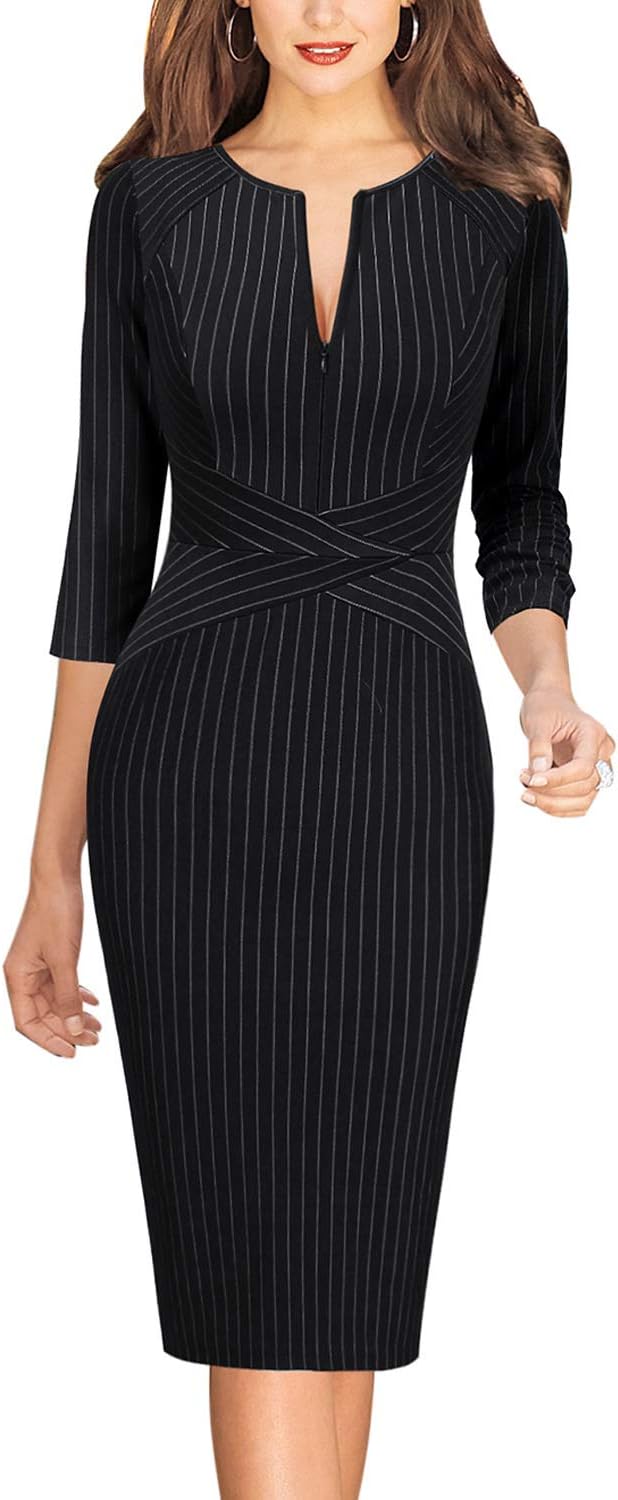 VFSHOW Womens Slim Zipper Up Bodycon Pencil Sheath Dress