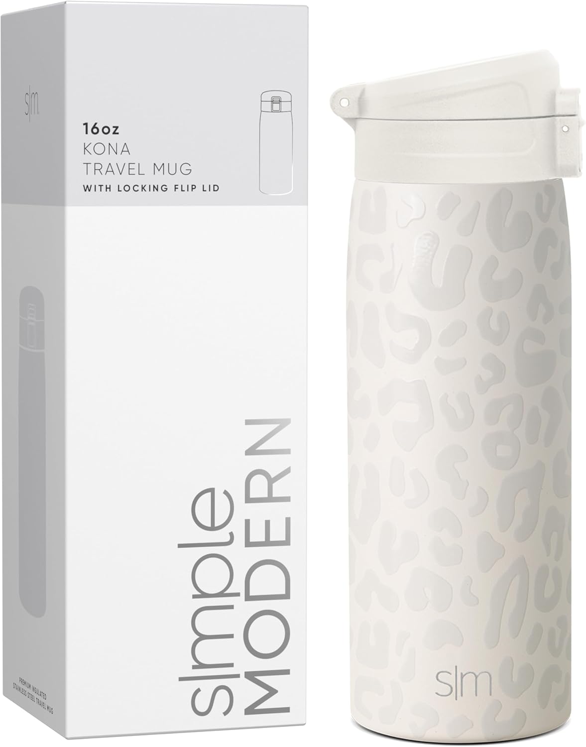 Leakproof Insulated Travel Mug | Stainless Steel Tumbler | 16oz Cream Leopard