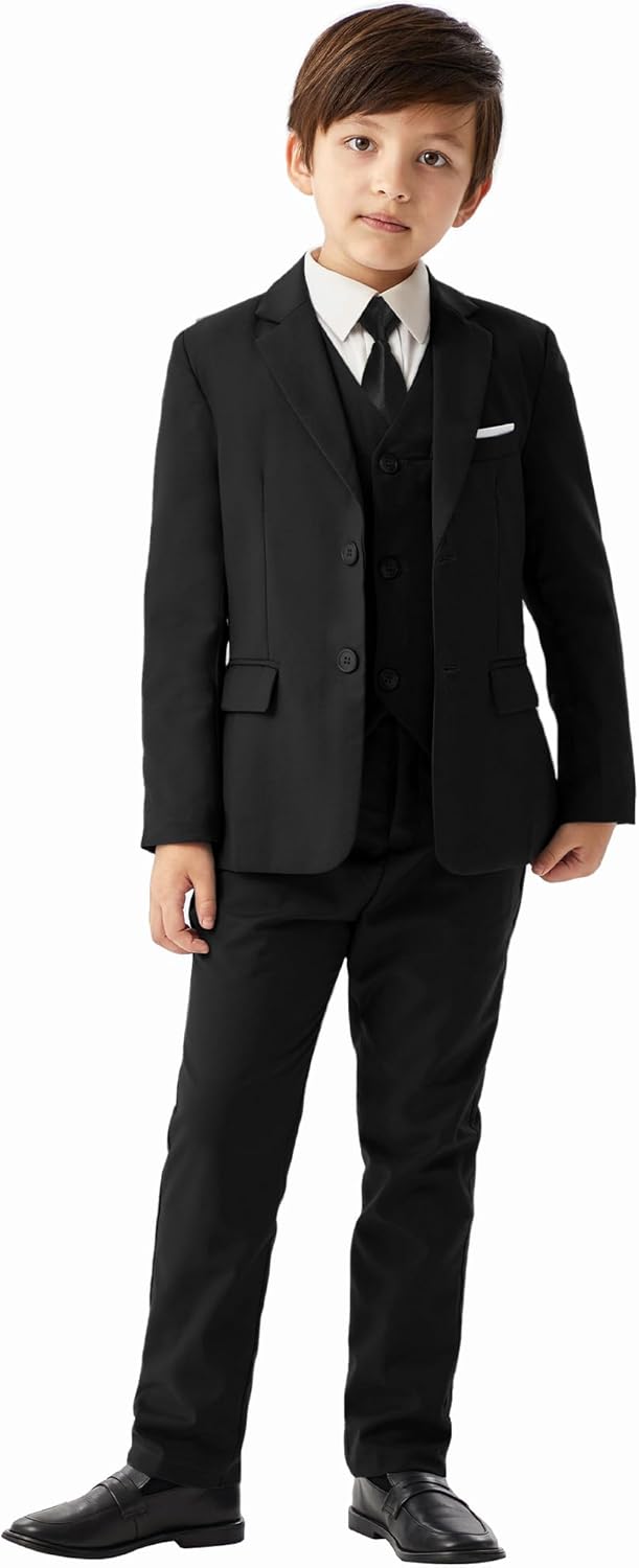 MAGE MALE Boys' 5-Piece Slim Fit Tuxedo Suit Set with Suspenders