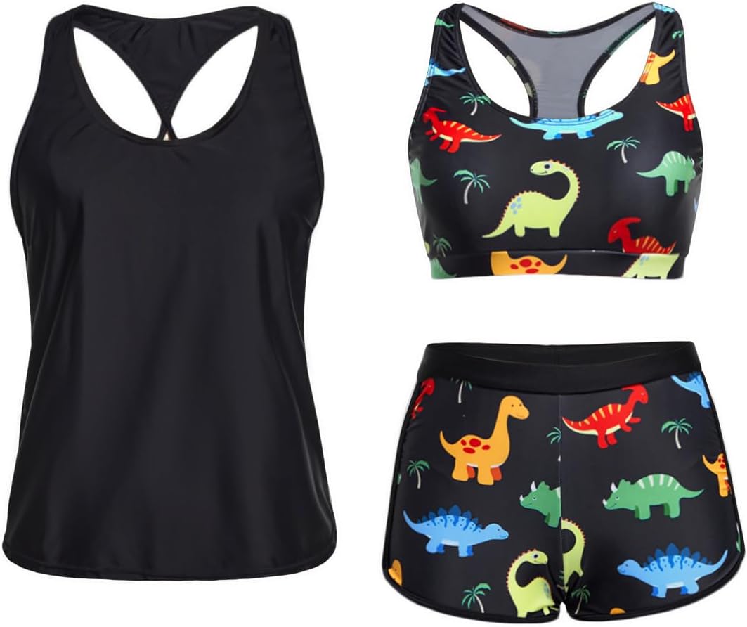 Yonique 3 Piece Athletic Tankini Swimsuits with Shorts for Women