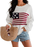 American Flag Sweater Knit Pullover - Soft Loose Crewneck